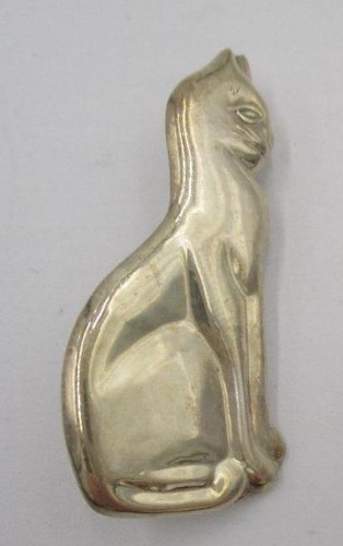 Vtg Sterling Silver Figural Siamese Cat Kitten Sitting Pin Pendant Necklace