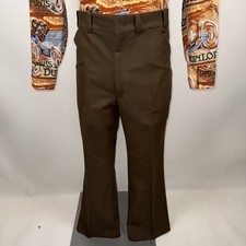 Vtg 60s 70s Pants Mens 38 29 Polyester Leisure Suit Disco Dark Brown Flare Leg