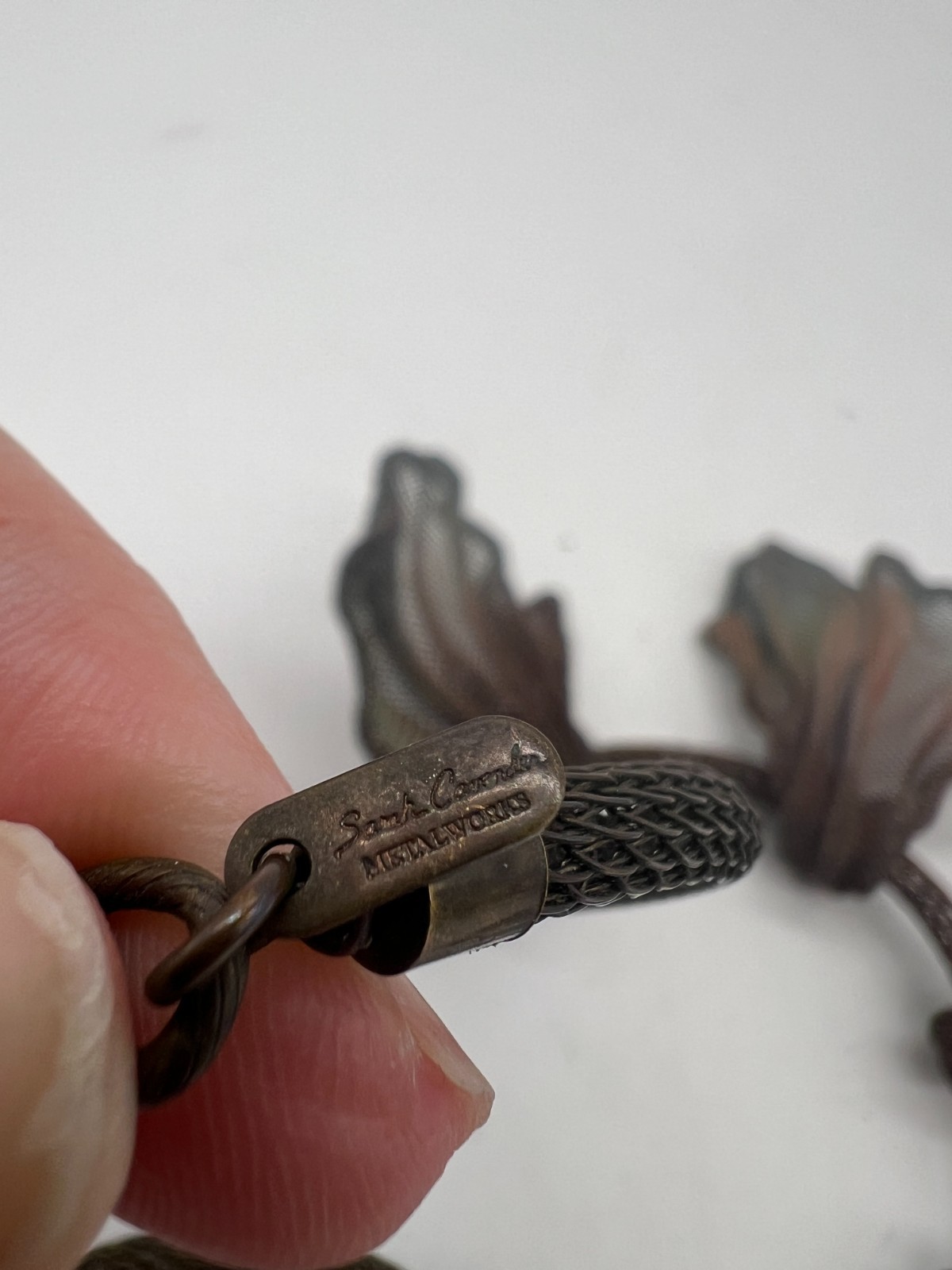 Sarah Cavender Mesh Metalworks Necklace Five Leaf Ginkgo Dark Finish Artisan