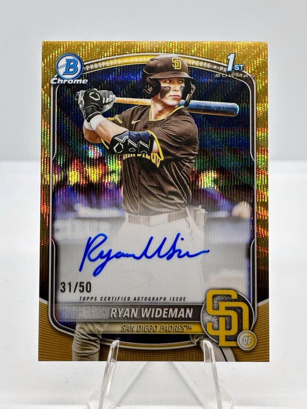 2025 BOWMAN CHROME DRAFT  RYAN WIDEMAN GOLD WAVE REFRACTOR BOWMAN 1ST AUTO#/50