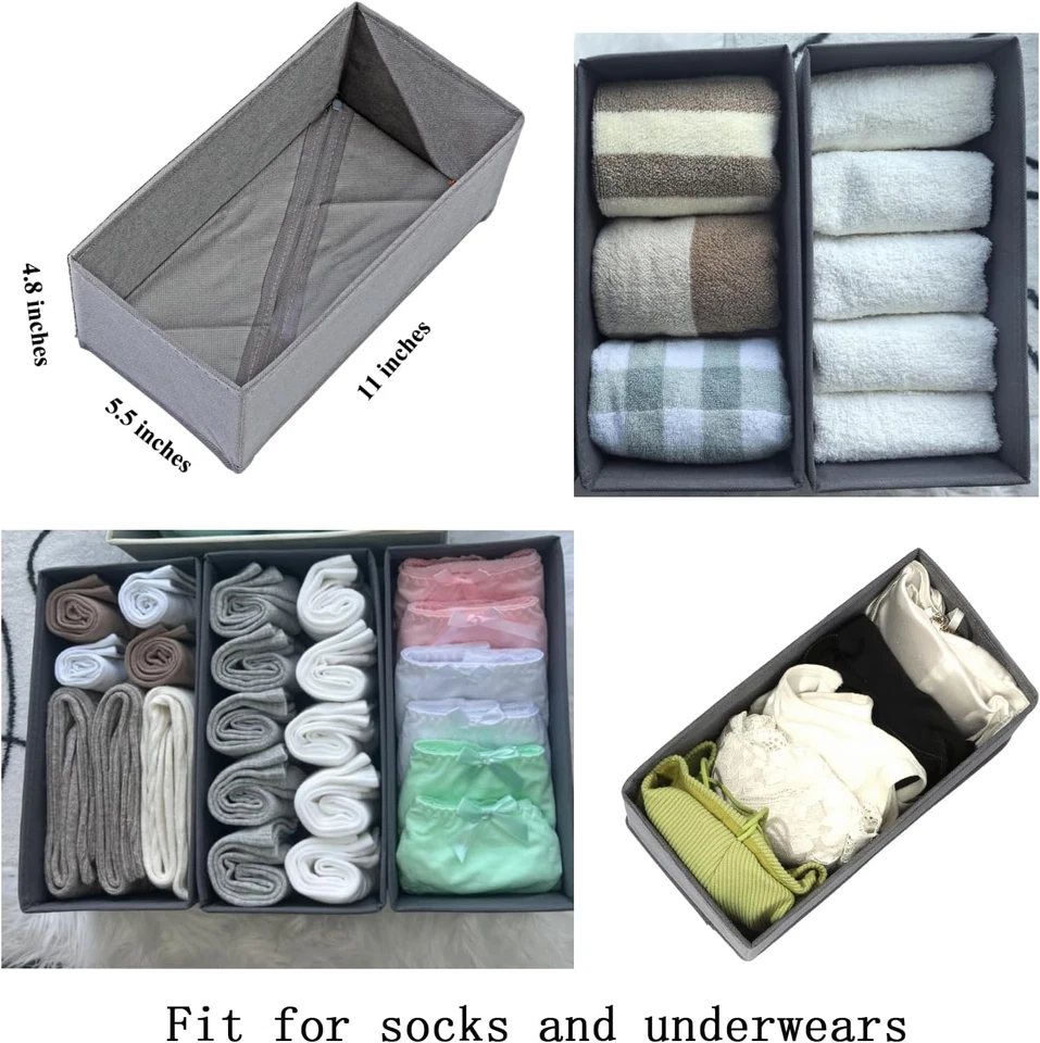 Socks Drawer Organizer Set of 3 Pack Gray, 11'X5.5'X4.8', Small Collapsible Unde - Image 3 of 4