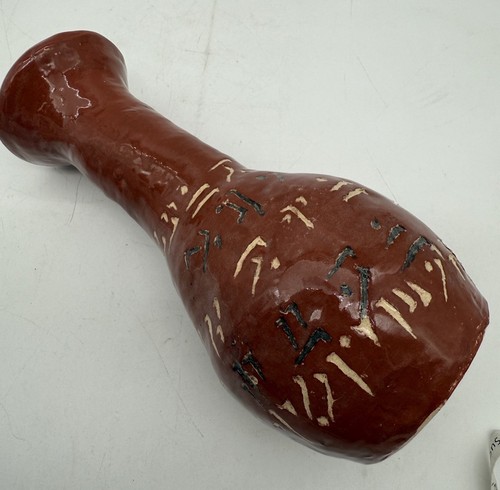 Antique Pottery Japan Asian Clay Handmade Symbols Salmon Color Vessel Vase - Picture 5 of 12