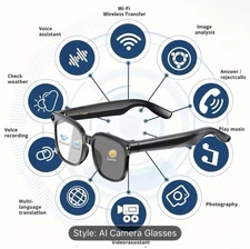 AI Smart Glasses Camera Bluetooth Call Voice Assistant Music Translate Men&Women