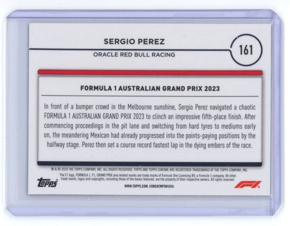 2024 Topps Chrome Formula 1 Sergio Perez Oracle Red Bull Racing #161 Refractor - Image 2 of 2