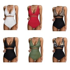 Women Full Coverage Swimwear 1 Piece Swimsuit Lady Mesh Bathing Suit Beachwear
