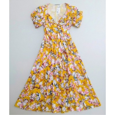NWT Ermanno Scervino Yellow White Bird Print Midi Dress IT 40 US 2 XS $3,119
