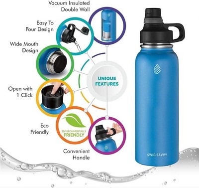 Stainless Steel Wide Mouth Insulated Water Bottle With Interchangeable Caps 40oz