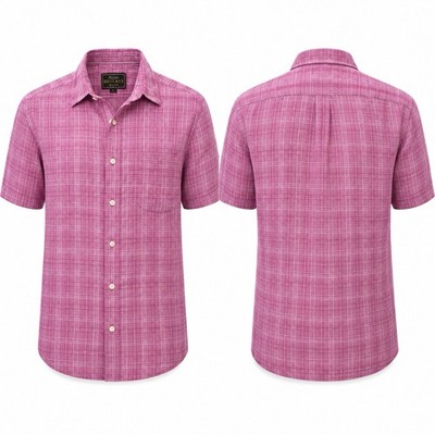 Jos A Bank Reserve Shirt Mens MEDIUM  PINKISH Linen Casual Hawaiian Button Up
