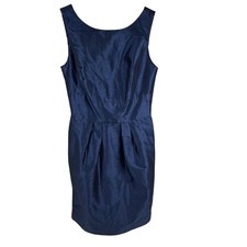 Alfred Sung Boat-Neck Midnight Blue Formal Sheath Dress Back Bow Sleeveless Size