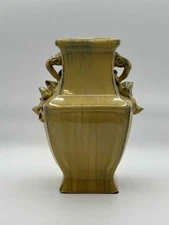 Vintage Ceramic Vase with Applied Fruit & Handles Majolica Style 10" Art Pottery