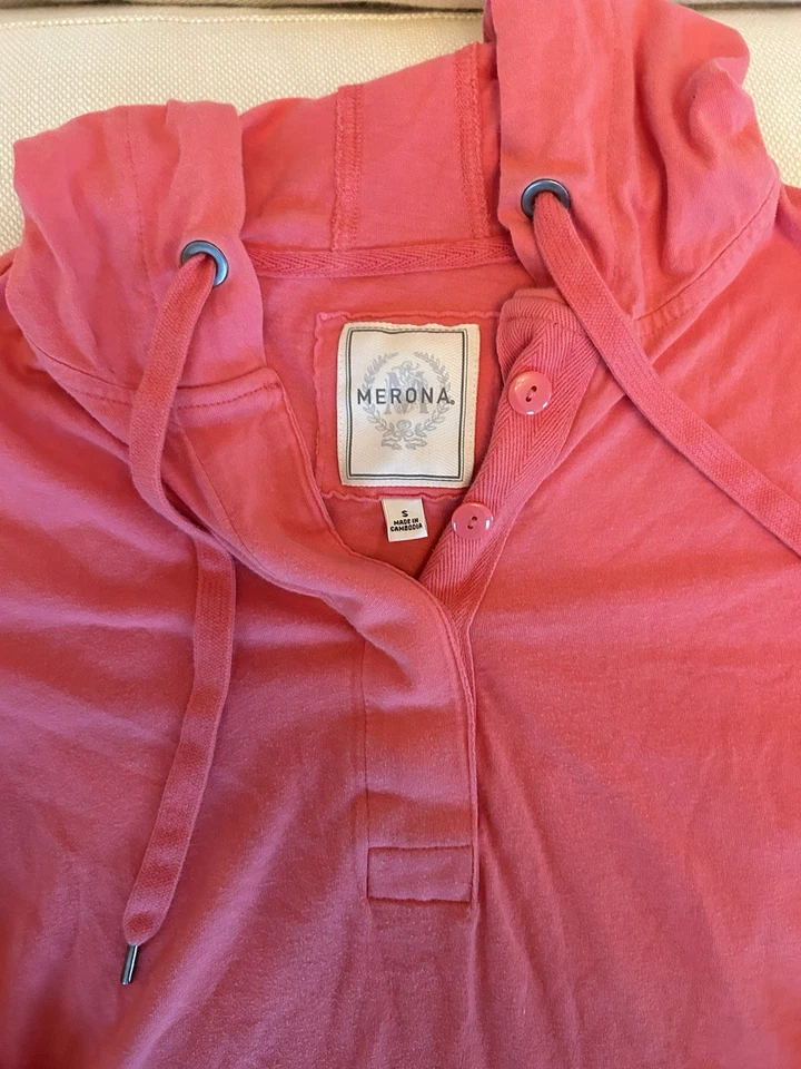 Sudadera con Capucha Mujer Rosa Merona Botón con Bolsillos Talla Pequeña Foto 2 de 4
