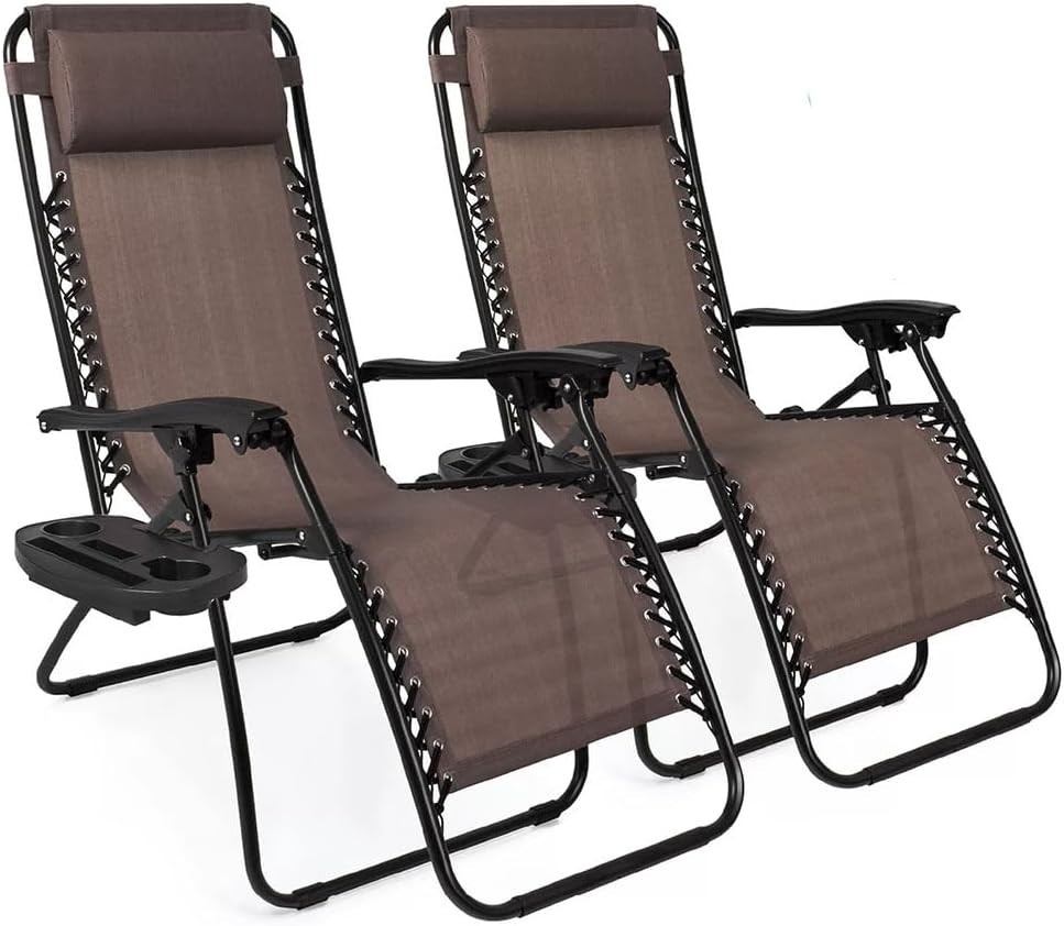 S Folding Outdoor Patio Recliner Lounge Chair Cup Holder
