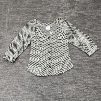 Anthropologie ett twa Shirt Womens Small Beige Metallic Geometric Button Front