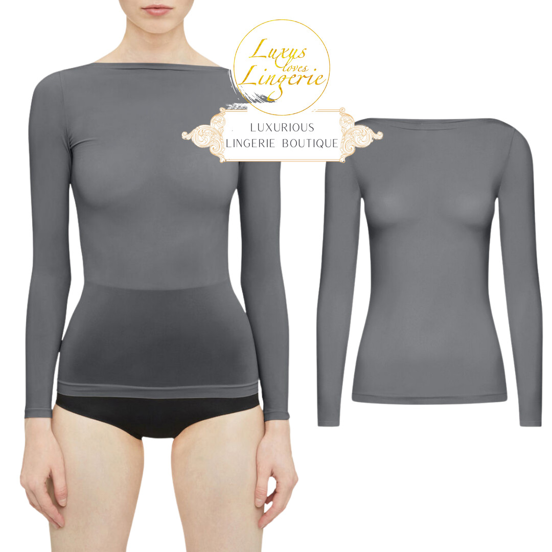 Buenos Aires Top Long Sleeves By Wolford XS Pewter Gray Transparent Pullover
