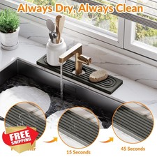 Stone Faucet Mat Kitchen Sink Splash Guard Diatomite Dark Gray 15.7"