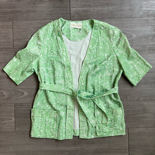 Vintage 70s California Girl Green  White Kimono Blazer With Waist Tie Size S/M