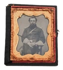 1/9th plate Ruby Ambrotype Armed Civil War Union Cavalry Soldier