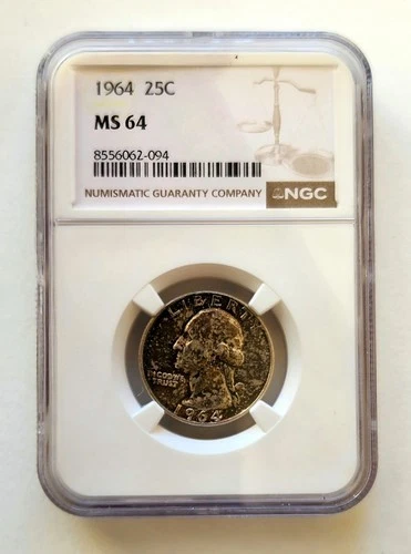 1964 United States Washington 90% Silver Quarter 25c NGC Grade MS 64