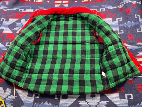 Vintage Polo Ralph Lauren Red Green Western Hunting Vest Snap Button Plaid Sz M - Picture 2 of 16