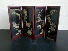 PETIT PARAVENT A 4 VOLETS EN BOIS DECOR CHINOIS EN PIERRE