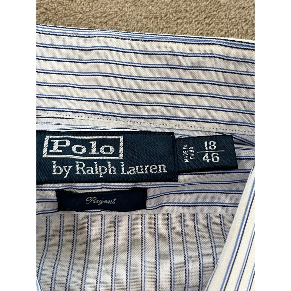Camisa de vestir vintage Polo de Ralph Lauren Regent a rayas para hombre cuello 18 46 azul NUEVA Foto 2 de 4