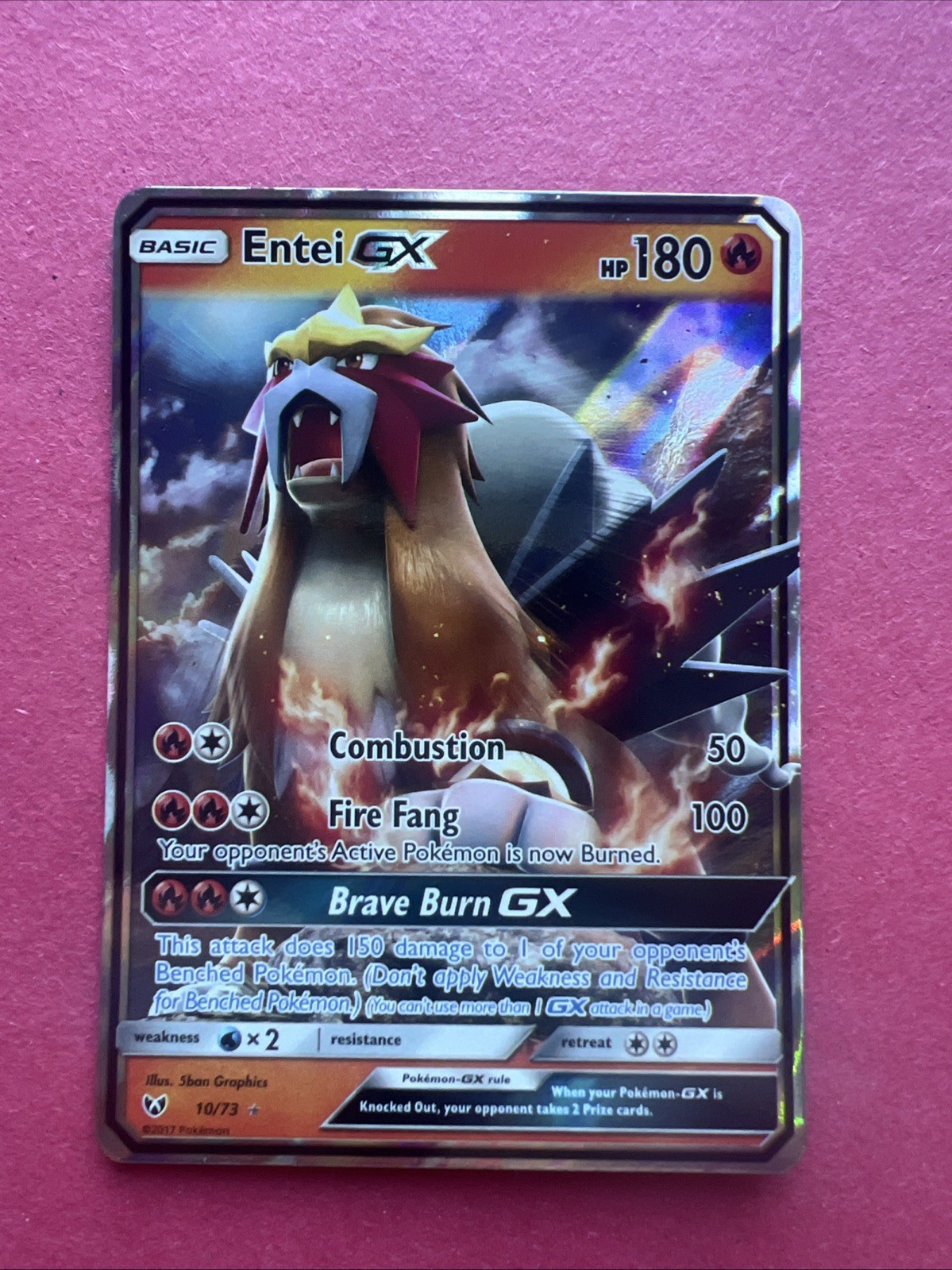 Pokémon Entei GX Holo Ultra Rare TCG Shining Legends Card 10/73 NM Condition