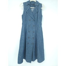 Maggy London Blue Denim Sleeveless Midi Dress Size 6 Button Front Classy Modest