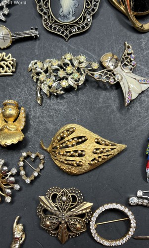 Assorted Styles Rhinestone Floral Leafy Brooch Lot - Picture 11 of 12