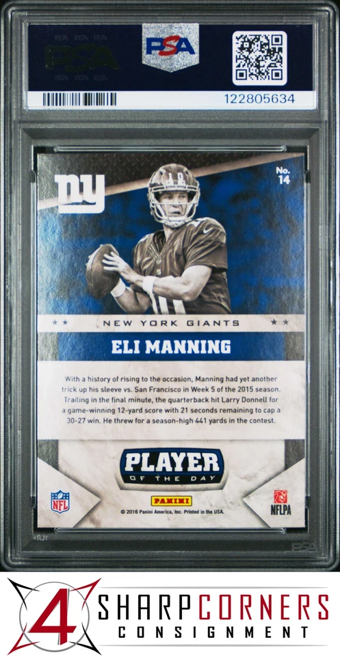 2016 PANINI PLAYER OF THE DAY #14 ELI MANNING  PSA 10 - Image 2 of 3
