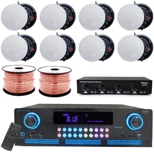 Home Audio Kit w/ 8 Frameless 5.25" Ceiling Speakers 175 W Each 4-Ch 500 ft Wire