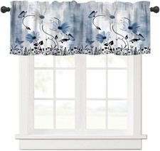 Blue White Daisy Kitchen Valance Curtains Farmhouse Modern Flower Retro Flora...