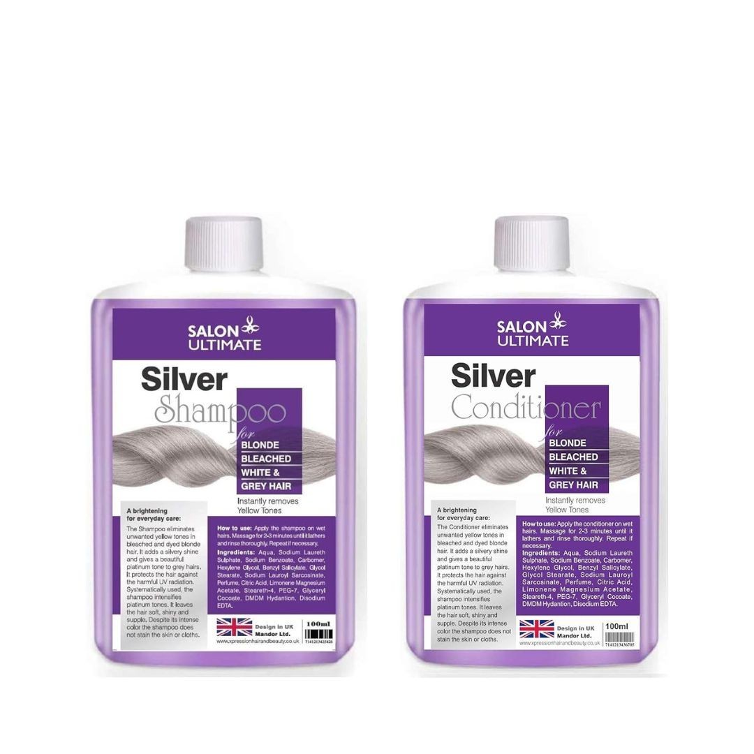 Juego de champú + acondicionador Salon Silver 100 ml/250 ml cabello rubio tonificante púrpura