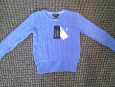 NWT Polo Ralph Lauren Blue Cotton Cable Knit Sweater 3T Unisex MSRP 65.00 NEW