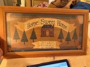 Home Sweet Home Wall Hanging Picture & Wooden Pine Tree Figurine Lot 2 Rustic