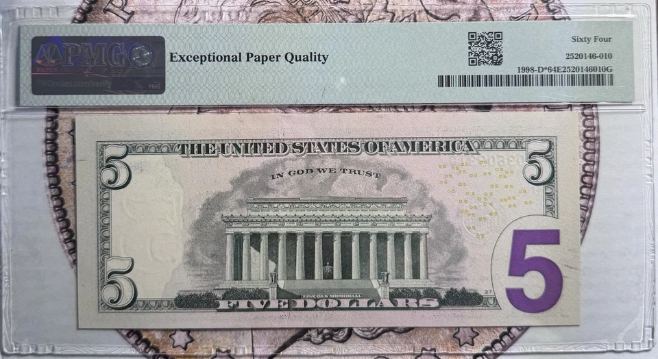 2017A 5 Dollar 🌟 FRN Cleveland  Fr# 1998 D* PMG 64 PPQ -Top Pop ( Very Rare ) - Image 2 of 4