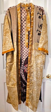 Art Silk Kimono Robe Women's One Size Kimono w/Tie Floral, Sarees Beige NEW