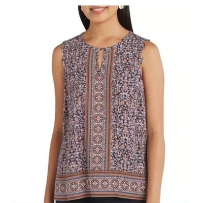 Daniel Rainn Floral Tank Top Keyhole Sleeveless Flowy Lightweight M Earthy NEW