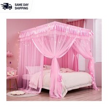 Elegant Queen Size Pink Canopy Bed Curtains -...