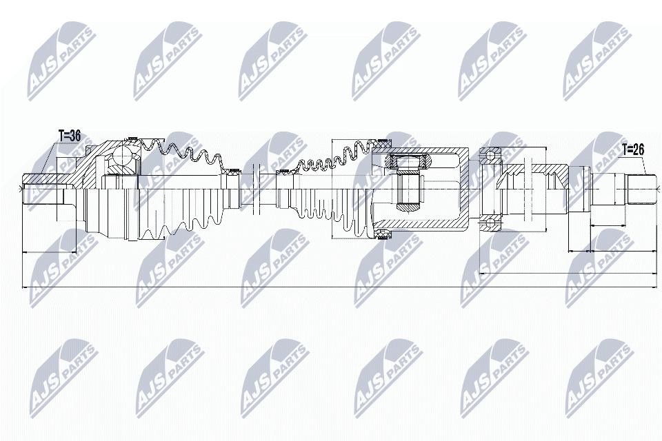 NTY Drive Shaft NPW-VV-065 For Volvo, 383 mm, Differential 26, Wheel 36