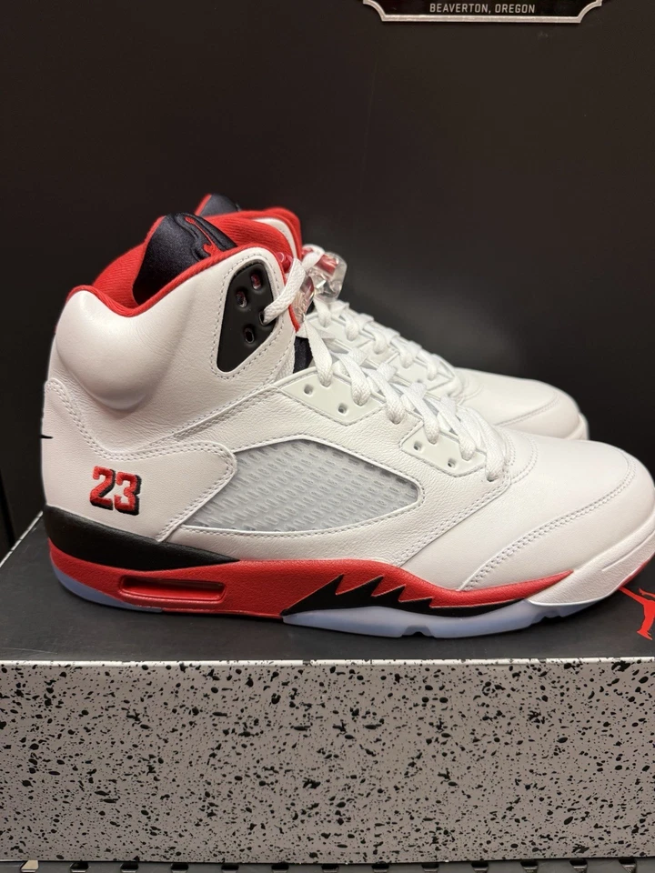 Size 12 - Air Jordan 5 Retro 2025 Fire Red Black Tongue HQ7978-101 No Lid - Image 3 of 4