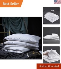 Adjustable Goose Feather Bed Pillow Soft Cotton Cover Queen Size Sleep Comfort