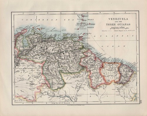 VIKTORIANISCHE KARTE 1909 ~ VENEZUELA & DREI GUIANEN WESTINDIEN - Bild 1 von 2
