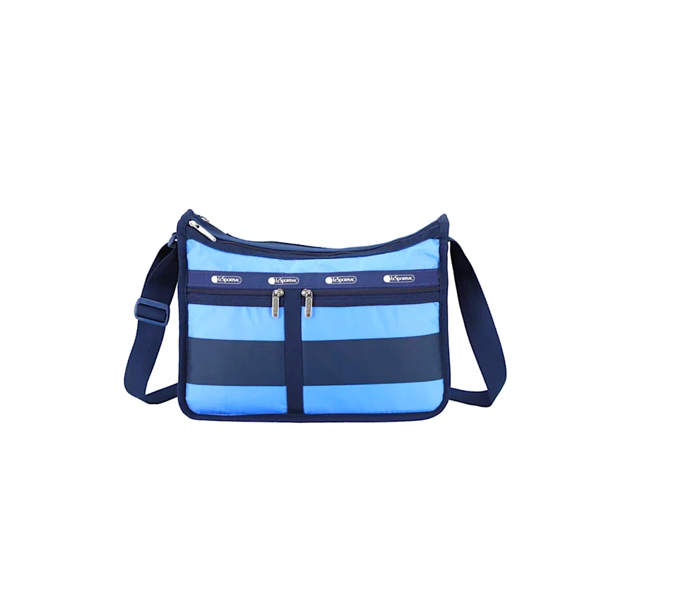 LeSportsac Classic Rugby Periwinkle Deluxe Everyday, Bold Navy/Periwinkle Stripe