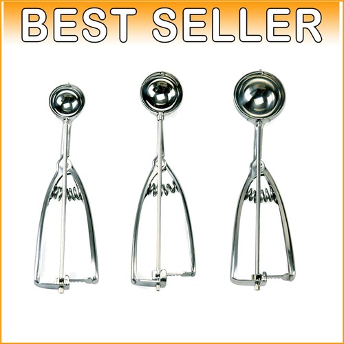 Versatile Stainless Steel Cookie Scoop Set of 3 - Ideal for Baking & Servings