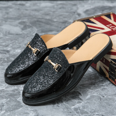 Men's Slippers Slip-On Loafers Leather Formal Wear Casual Open Back Sandals