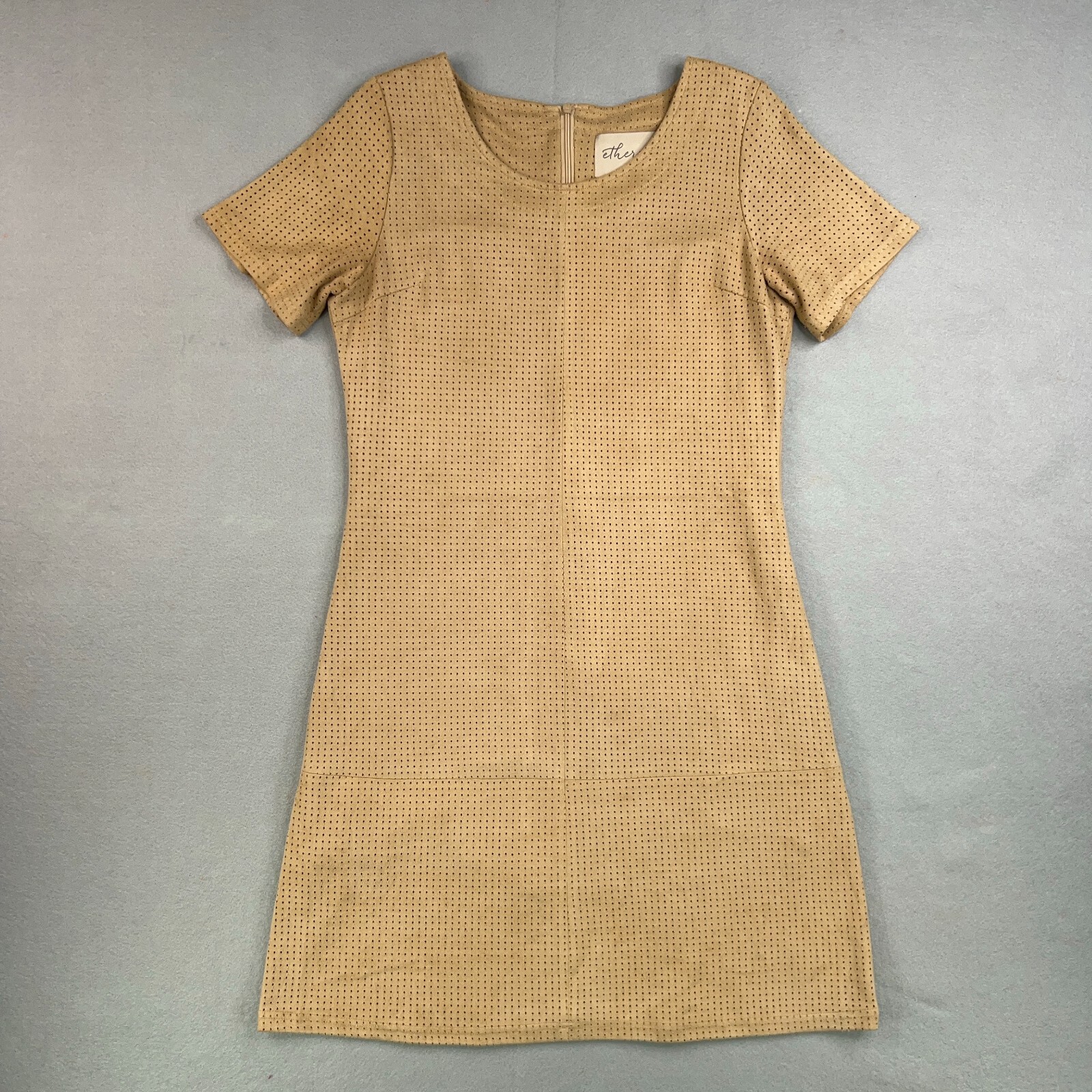 Anthropologie Dress Womens Small Beige Faux Suede Ethereal x Paper Crane Y2K