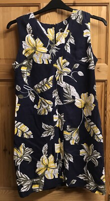 Robe Longue Bleu Marine Imprimé Fleuri – Taille 14, Sans Manches
