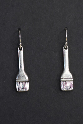 Paintbrush Charm Earrings 925 sterling silver Dangle hook pewter Charms 1 1/2''