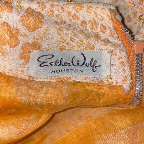 Vintage Esther Wolf Dress Size 8 Orange Floral Rhinestone Beaded Kick Pleat Mini - Picture 15 of 19