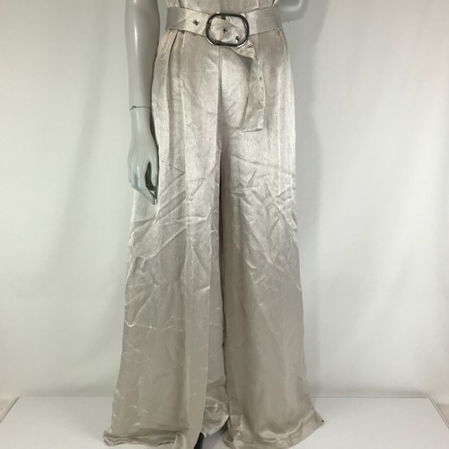 Zara Jumpsuit Beige Gold Size M 8 10 Wide Leg Belt Shimmery Cocktail Formal - Picture 5 of 14